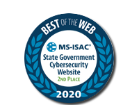 MS-ISAC State Government Cybersecurity Best of the Web 2020 2nd place badge