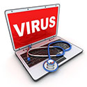 laptop with virus on the screen